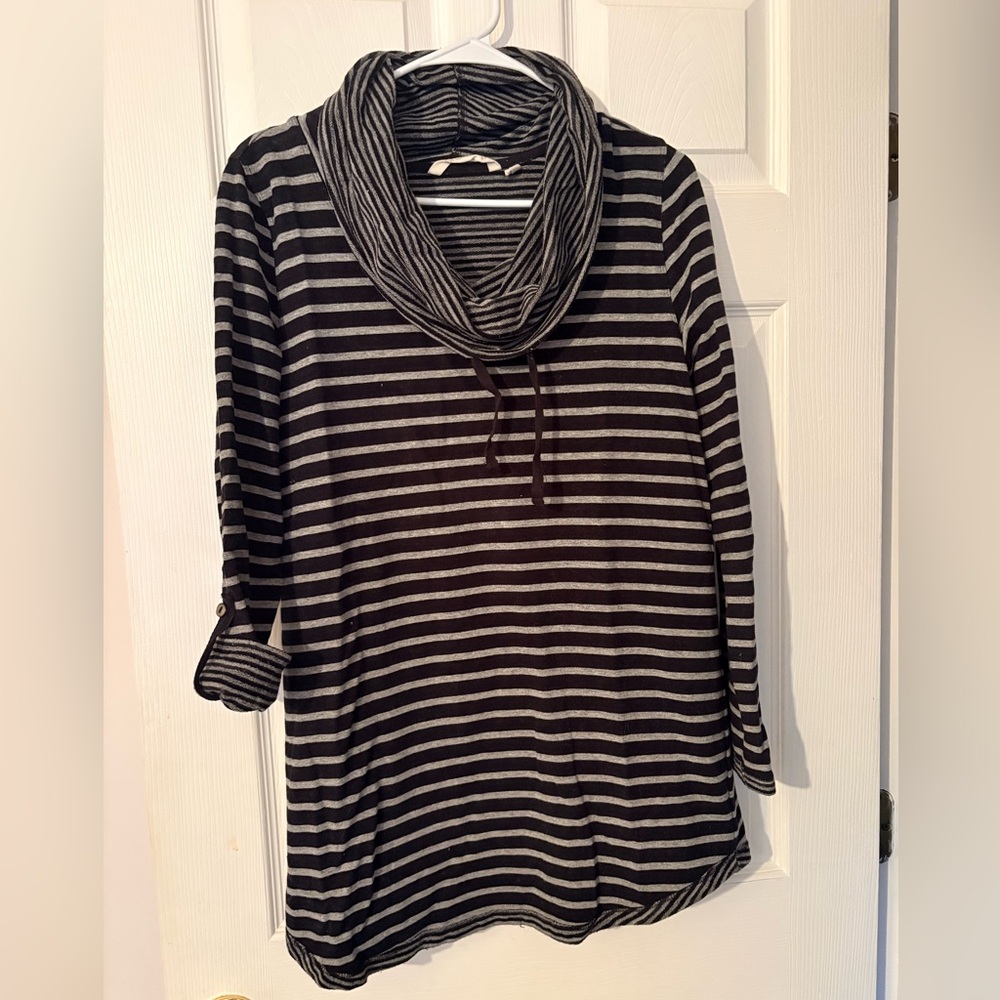Soft Surroundings Black and Gray Striped Cowl neck Sweater